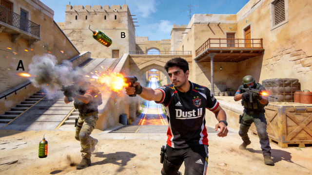 CSGO 职业选手在沙二地图进行战术投掷物演示