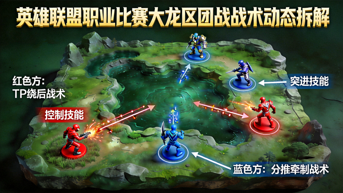 英雄联盟职业比赛大龙区团战战术动态拆解沙盘画面